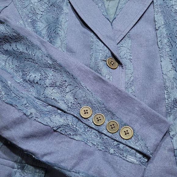 NWT Coldwater Creek Women's Linen Blend Hint Of Lace Blue Blazer Jacket Size PM - Picture 5 of 10